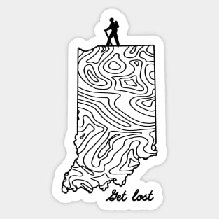 Get Lost Hiking Topographic Art Hike Indiana State Map Sticker